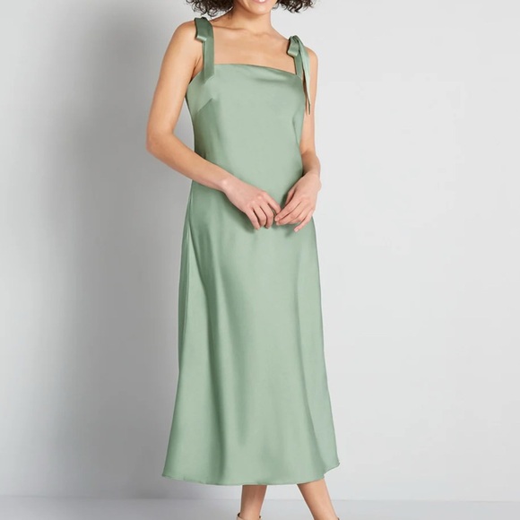 Hutch Mint Green Satin Slip Bow Shoulder Tie Midi Dress Formal Wedding Size 8 - Picture 4 of 9